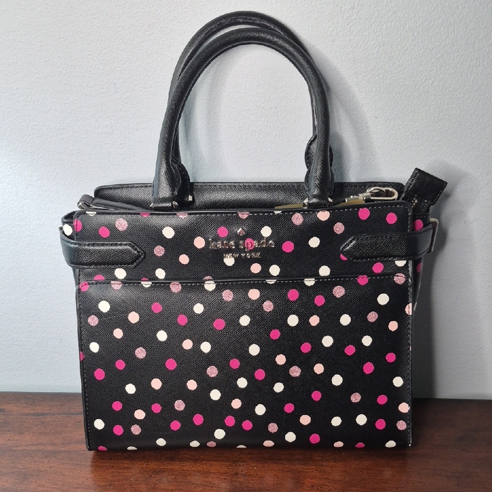 Kate Spade Black Satchel with Pink and Cream Polka Dots